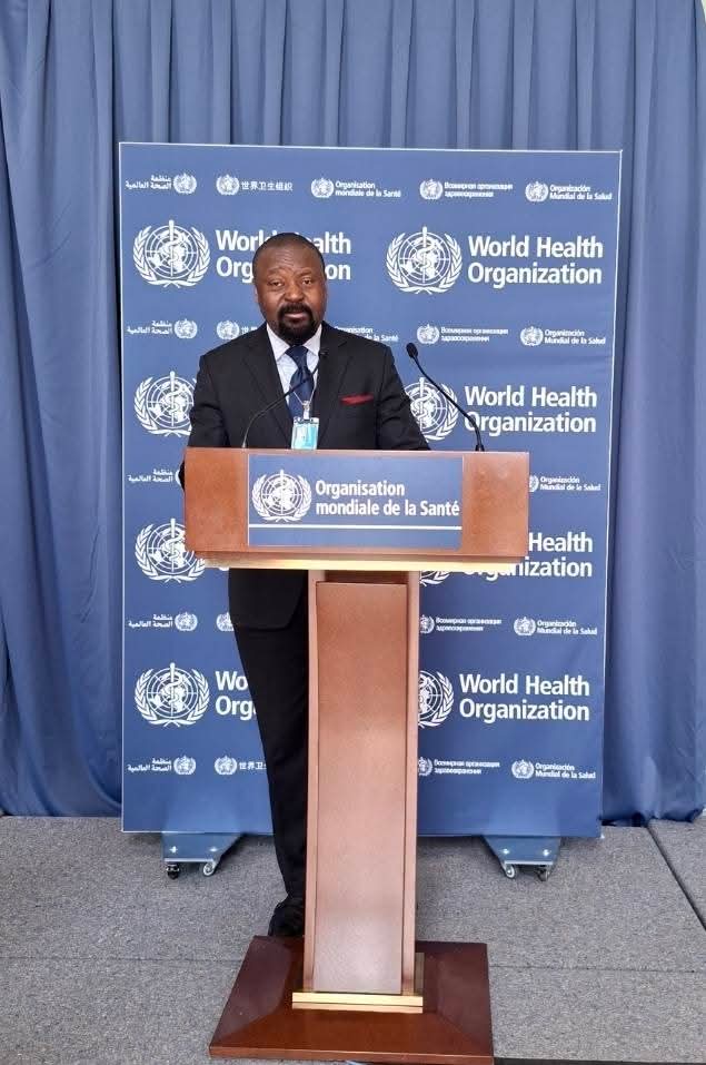 Mfikela Jean Samuel speaking at an international event
